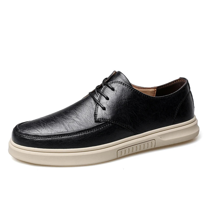 Spring Autumn Mens Korean Style Leather Casual Shoes Men Lace Up Flat Shoes Comfortable