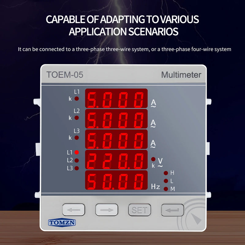 Three-Phase High Precision Volt/Current/Hz Multi-function Meter 3P4W ACDC 85–265V Line-to-Line Voltage Password Max/Min Value