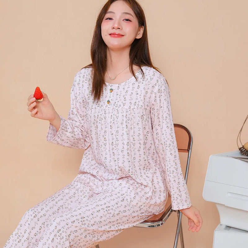2 Pieces Set for Woman Pajamas Spring Autumn Long Sleeve Pyjama Set Floral Sleepwear Women's Night Wear Pijama Loungewear Set