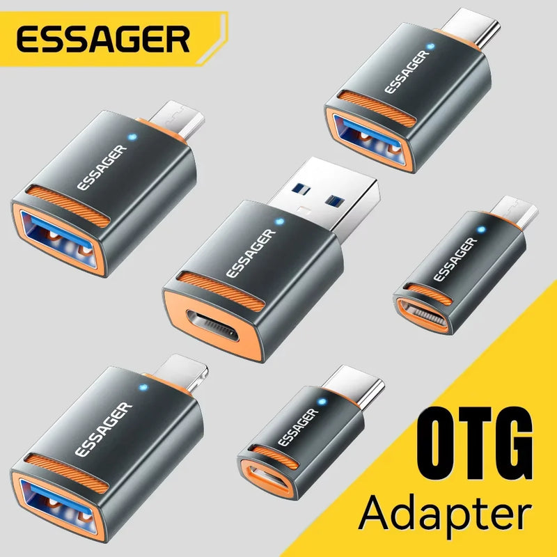 ឧបករណ៍ភ្ជាប់ Essager USB3.0 OTG Type-C USB-A Micro Female ទៅ USB Micro iP Type-C Male Converter សម្រាប់ Macbook Xiaomi iPhone OTG Adapter