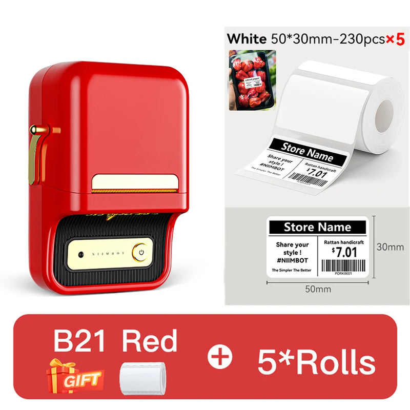 NIIMBOT B21/B1 Portable Thermal Printer 1500mAh Wireless Sticker Printer With Self-adhesive Labels For Barcode Clothing Jewelry