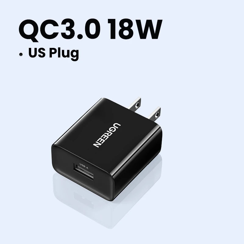 Ugreen USB Quick Charge 3.0 QC 18W USB Charger QC3.0 Fast Wall Charger Mobile Phone Charger for Samsung S24 Huawei Xiaomi iPhone