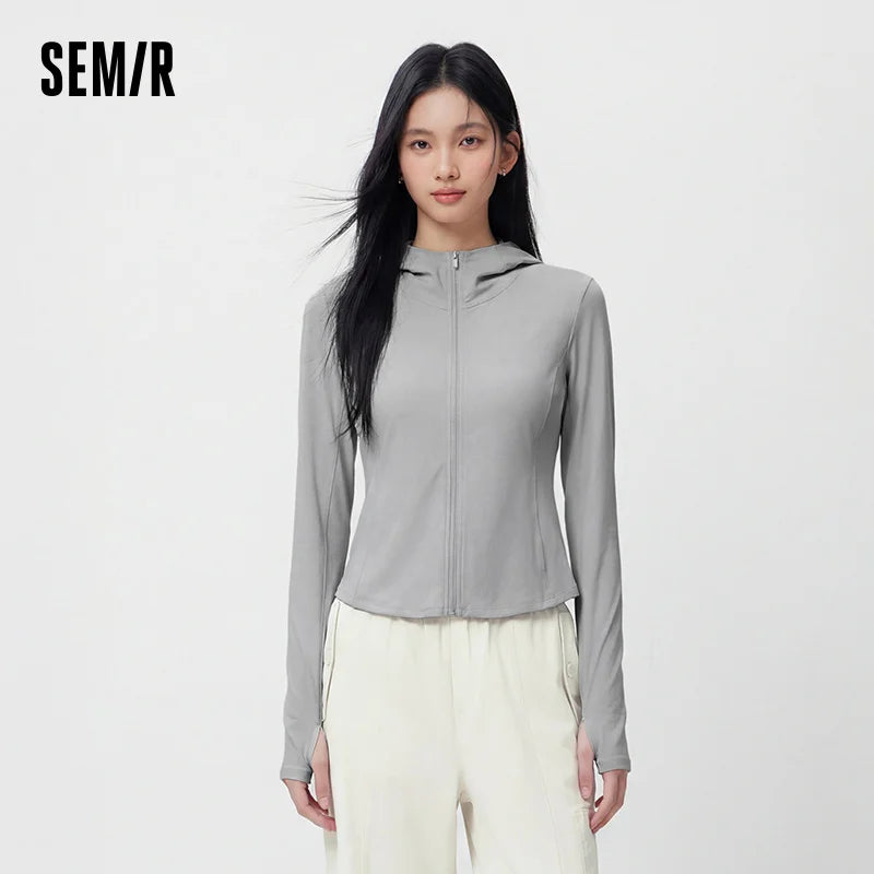 Semir Women UV Protection Jacket Short Cool Feeling Mesh Spliced Hooded Regular Shoulder Slim 2026 Outdoor Daily Fashion Wear