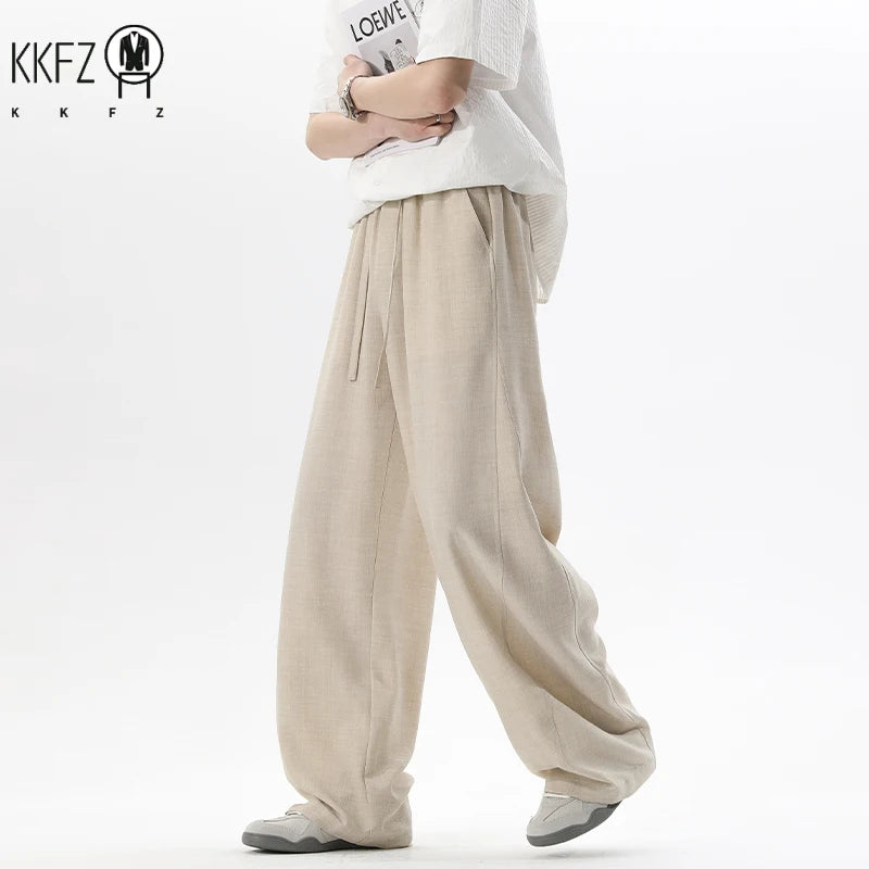 Men Linen Blend Baggy Harem Trousers Elastic Drawstring Closure Relaxed Tapered Shape For Leisure And Daily Wear