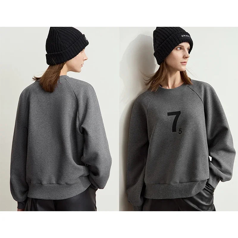 អាវយឺត Amii Minimalist Casual Pullover បោះពុម្ព O-Neck ឆ្នាំ ២០២៦ សម្លៀកបំពាក់កក់ក្តៅរដូវរងាសម្រាប់ស្ត្រី អាវរោមចៀមប៉ាក់រលុង 12444077