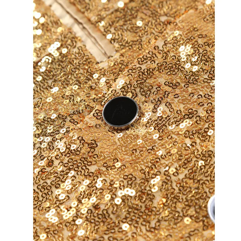 Men's Gold Sleeveless Vest Jacket with Sparkling Round Sequins; Perfect for Weddings, Parties, Performances Silver Waistcoat