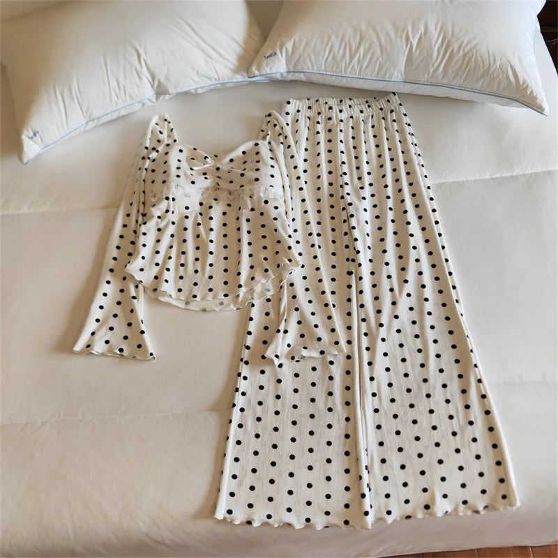 New Sleepwear Women's Spring/Autumn Chest Pad Pajama Long-Sleeved Top and Trousers Loungewear Set Nightwear for Woman Home Wear