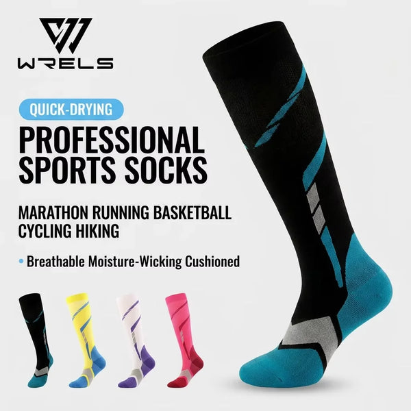 WRELS 1/2/3 Pairs Compression Socks Arch Support Athletic Socks Men Women Knee High Elastic Breathable Running Cycling Socks