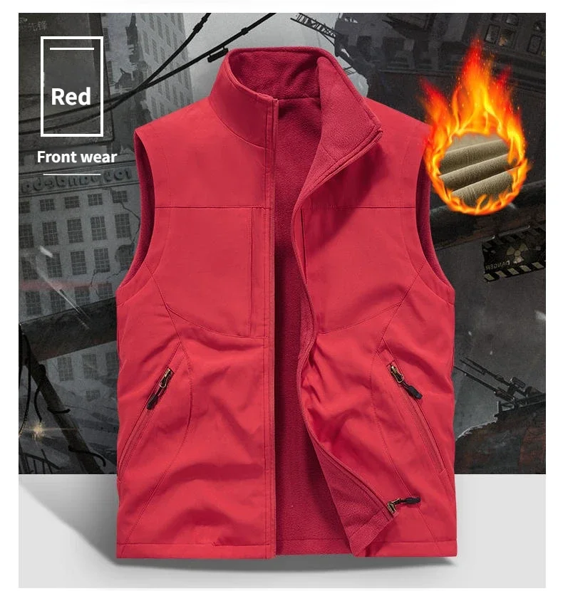 2025 Double-Sided Wear Polar Fleece Vest Outdoor Casual Style Large-Sized Loose Sleeveless Warm Men's Vest Autumn Winter