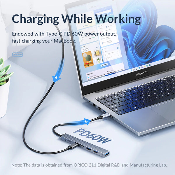 ORICO Aluminum Type C USB 3.0 HUB 4 Port Multi Splitter PD60W TF SD Reader OTG For Lenovo HUAWE Macbook PC Computer Accessories