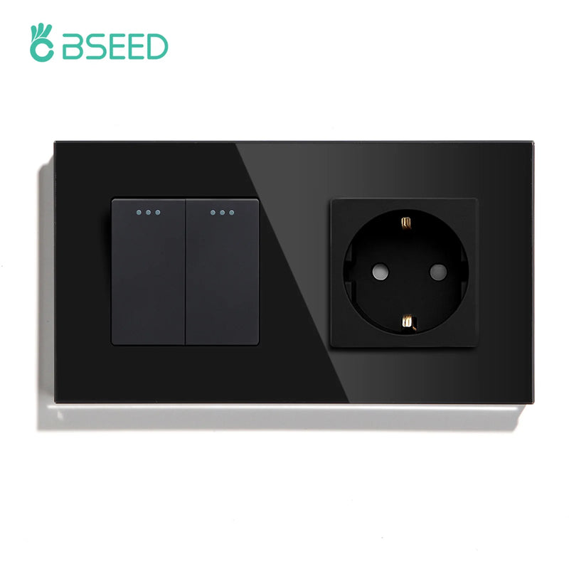 BSEED Mechanical Button Switch 1/2/3Gang 1Way Wall Power Socket USB Type-C Port Glass Frame Wall Switches Home Improvement