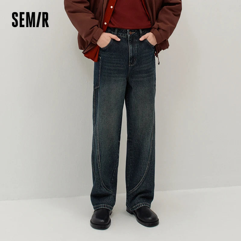 Semir Men Denim Jeans Heavyweight Curved Leg Streamlined Fit Workwear Utility Vintage Style 2026 New Winter Daily Wear