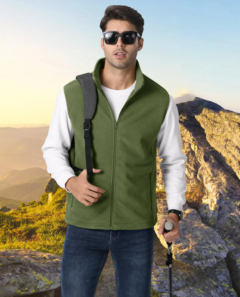 TACVASEN Fleece Vest Jackets Mens Stand Collar Sleeveless Jacket Spring Autumn Casual Waistcoat Fishing Hiking Outdoor Vest Male