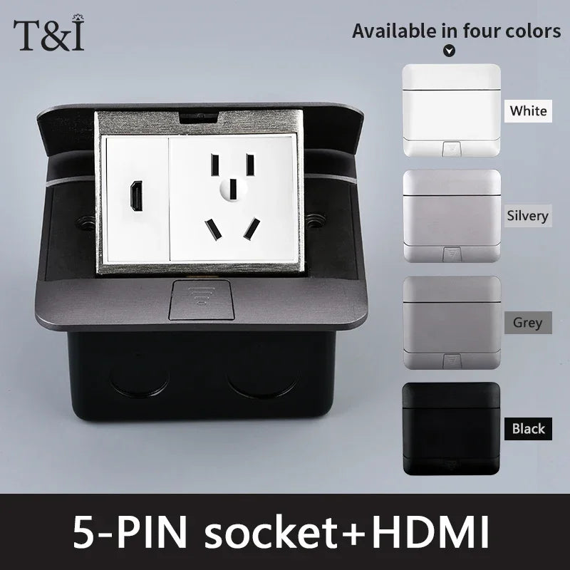 Metal Panel EU Standard Hidden Type Table Socket 2/3 Way Outlet USB/EUR/Universal/FR Office Cabinet Desktop Aluminum 120x120mm