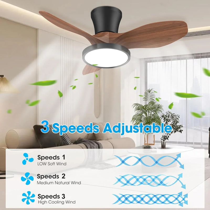 Ceiling Fan with Light 85V-265V Remote Control Dimmable 3 Speed Modern Wood Grain Design for Bedroom Indoor Silent DC Motor