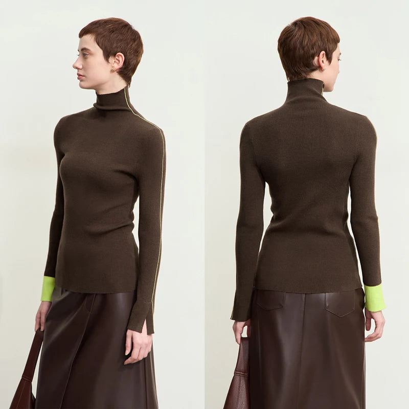 អាវយឺតក AMII Minimalist Turtleneck សម្រាប់ស្ត្រីឆ្នាំ ២០២៥ រដូវស្លឹកឈើជ្រុះថ្មីពណ៌ផ្ទុយស្រឡះដៃអាវវែងសម្រាប់ស្ត្រី 12453067