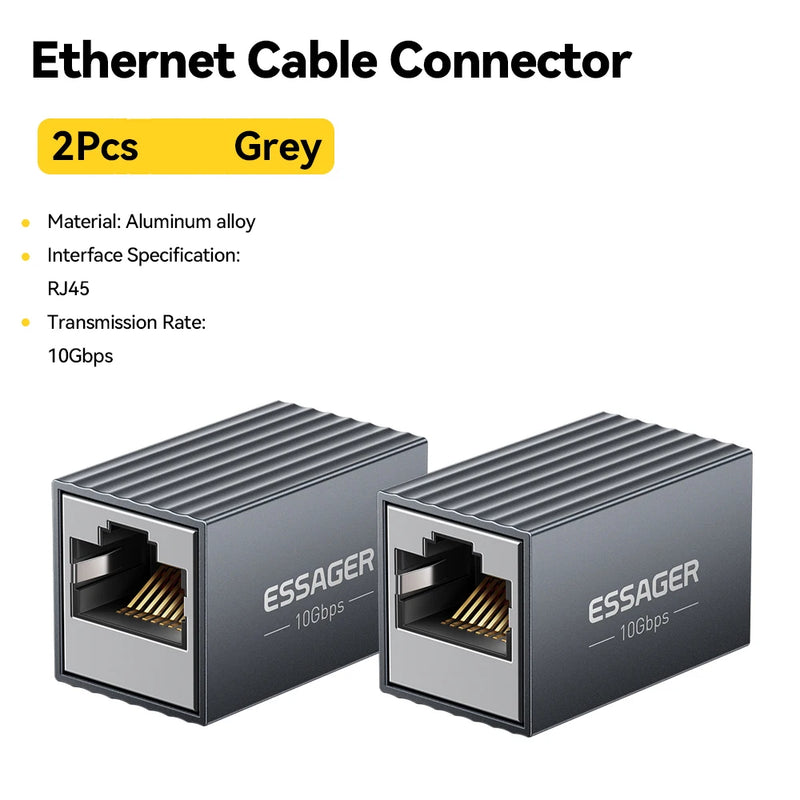 ឧបករណ៍ភ្ជាប់ Essager RJ45 10Gbps Network Extender Extender សម្រាប់ខ្សែ Cat8/7/6/5e Gigabit Ethernet Adapter ស្រីទៅស្រី Coupler