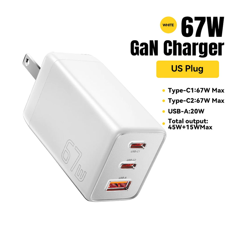ឆ្នាំងសាក Essager GaN 67W USB C ឆ្នាំងសាកលឿន 4.0 3.0 PD 3.0 ប្រភេទ C PD ឆ្នាំងសាក USB សម្រាប់ iPhone 17 16 15 Pro MacBook Huawei កុំព្យូទ័រយួរដៃ