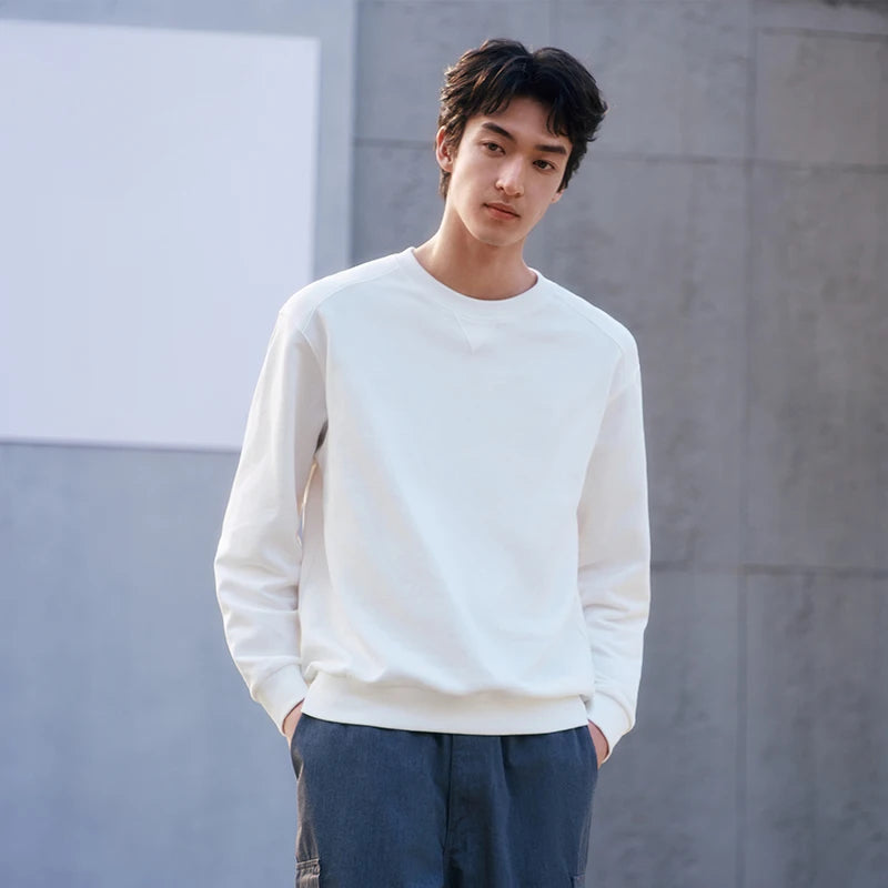 Semir Versatile Hoodie Men Spring Solid O Neck Long Sleeve Soft Comfortable Casual Basic Layer Daily Top