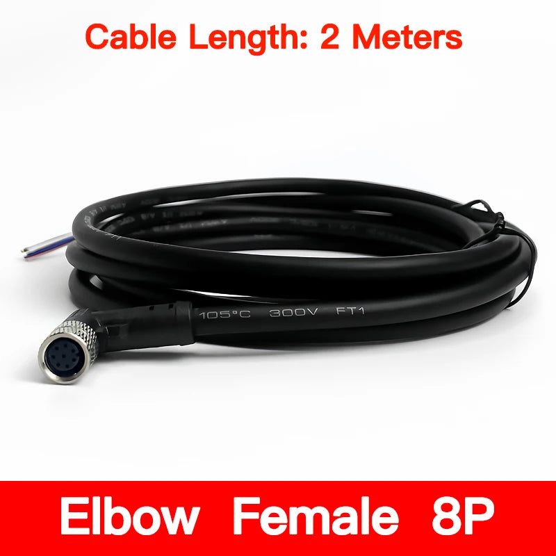 2Meters Waterproof M8 Sensor Connector, Male & Female 3/4/5/6/8 Pin, Integrated Injection Molding Industrial Cable Plug