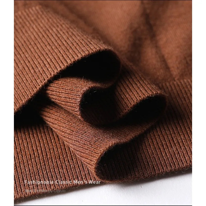 Men's Polo Collar Wool Blend Sweater 340g Thick Anti-Pilling Long Sleeve Knitwear for Spring Autumn