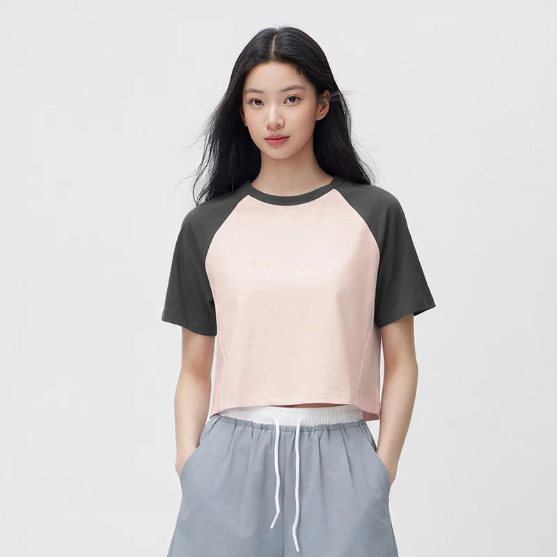 Semir Womens Tshirt 2026 Solid Color Crew Neck Cool Feeling Raglan Sleeve Color Block Slim Fit Casual
