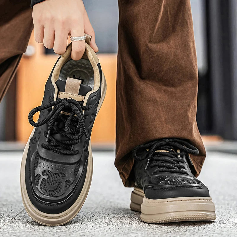 Men's flat casual shoes four seasons breathable light thick-sole non-slip comfort outdoor running sneakers fashion walking shoes