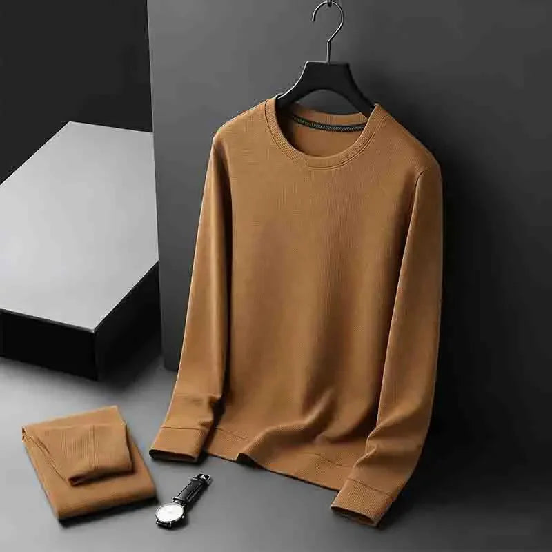 Men's Stretchy  Crew Neck Long Sleeve Knit Sweater Soft Comfortable Business Casual Tee