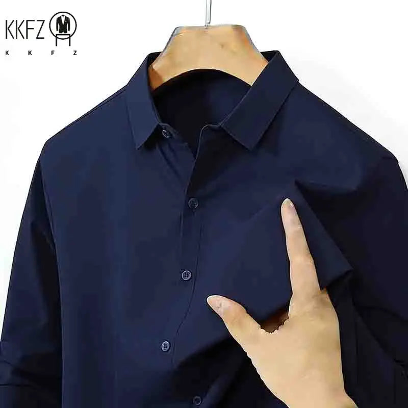 2026 New Men's Breathable Navy Blue Long Sleeve Shirt Spring & Autumn Casual Button Up Top for Daily Commute