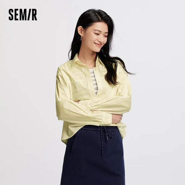 អាវស្ត្រី Semir ឆ្នូតៗ អាវធំ អាវកាក់ខ្លី ស្ទីលធម្មតា រដូវស្លឹកឈើជ្រុះ អាវស្រទាប់ ពាក់ប្រចាំថ្ងៃ 2026