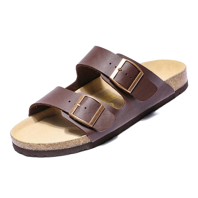 Plus Size 49 50 51 Men Women Cork Footbed Slide Sandals Double Adjustable Two Straps Buckle Flat Casual Summer Slip on Sandals