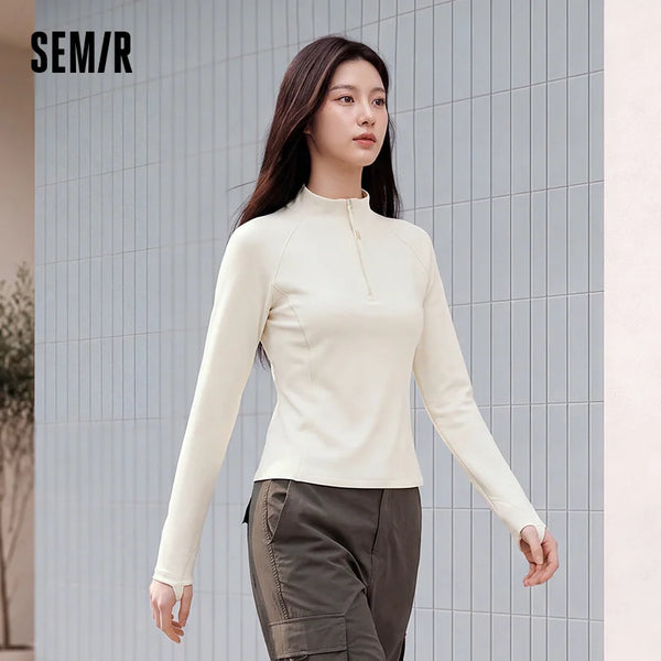 អាវយឺតប៉ាក់ Semir សម្រាប់នារី ពាក់កណ្ដាលមានហ្ស៊ីប ក កម្ដៅ ស្ដើងសម ដៃអាវ Raglan រចនាបន្ទះ 2026 សម្លៀកបំពាក់រដូវរងាថ្មីប្រចាំថ្ងៃ