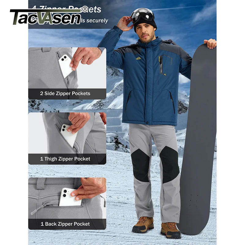 TACVASEN Men's Winter Hiking Pants Fleece Lined Waterproof Softshell Trousers Warm Snow Ski Moutain Insulated Pants with Pockets