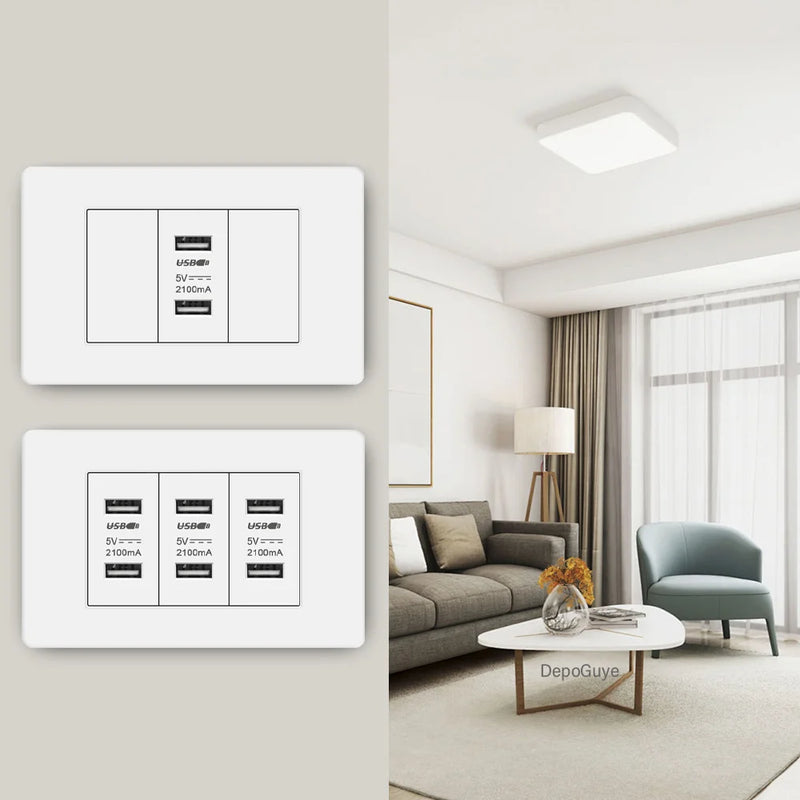 118 Type Brazil Korea Universal usb Wall socket,White PC Panel Charging port,US Italy Chile Double USB 2.1A 5V Power Plug Outlet
