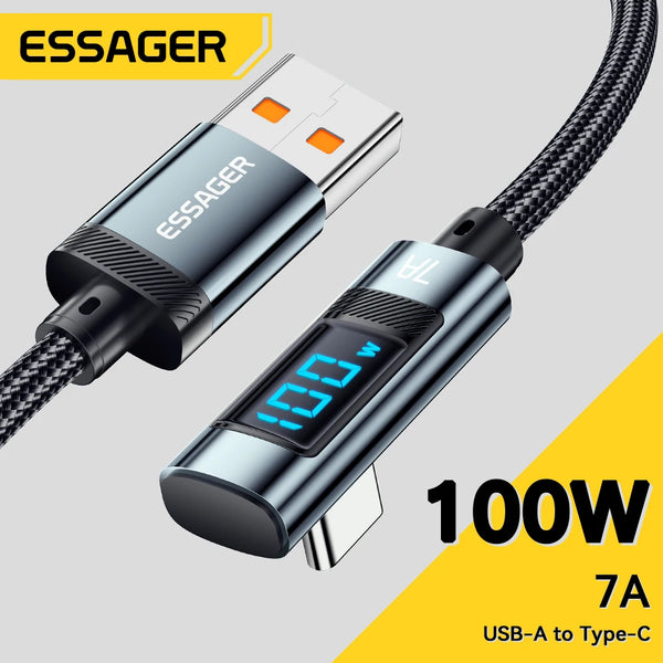 Essager 7A 100W USB C Cable Fast Charge Digital Display Elbow Type C Cable for Huawei Mate60 Pro Xiaomi Samsung Vivo Data Cord