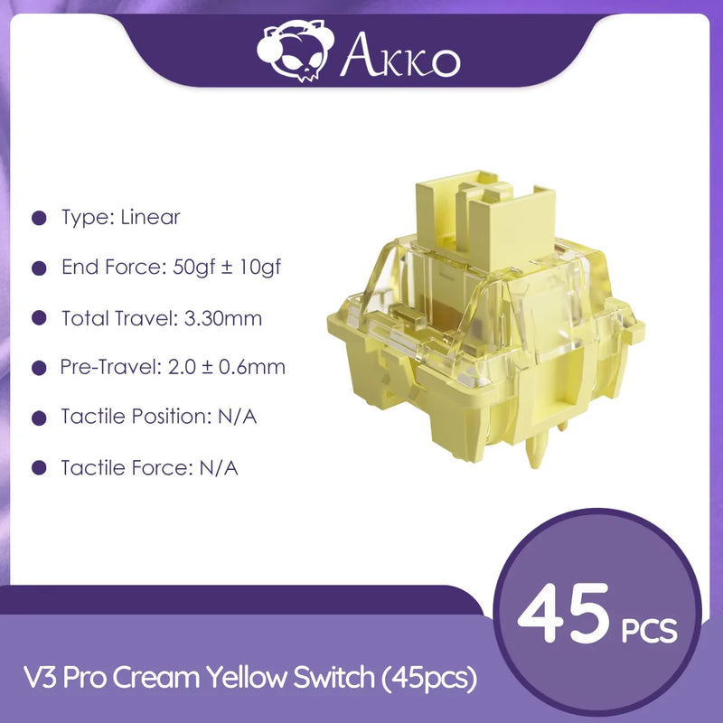 Akko V3 Cream Yellow Pro Switch 5 Pin 50gf Linear Switch with Dustproof Stem Compatible with MX Mechanical Keyboard (45 pcs)