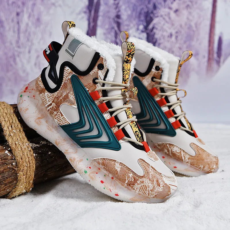 Mens Walking Shoes 2025 New Winter High Top Plush Thick Warm Comfortable Outdoor Snow Boots Fashion Leisure Sneakers Man
