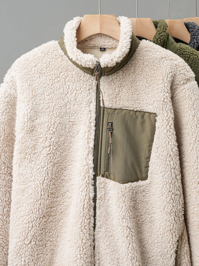 DUKEEN Men's Fleece Jacket 2025 Autumn and Winter Vintage Casual Stand Neck Thick Warm Zipper Outerwear Men's Coats