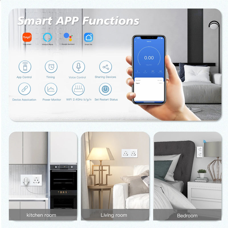 BSEED EU Standard Wifi Smart Socket With 20W USB Type-C Port Power Monitor Timing Function Tuya Alexa Smart Home Control 16A