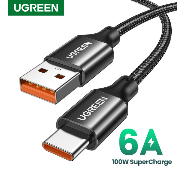 ខ្សែសាក UGREEN 6A 100W SCP Type C សម្រាប់ទូរសព្ទ Huawei Honor សាកថ្មលឿន USB-C ខ្សែសាកទិន្នន័យ Huawei Super Charge