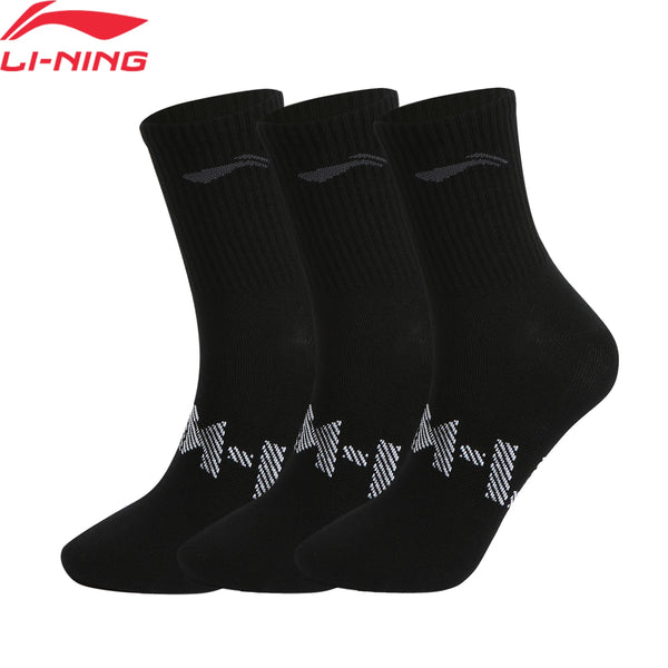 ស្រោមជើង Li-Ning Unisex ៣គូ រចនាបថកីឡា បុរស ស្ត្រី ទំហំ ២៤-២៨សង់ទីម៉ែត្រ ស្រោមជើងកីឡាប្រភេទ LiNing ដែលអាចដកដង្ហើមបាន AWTV005
