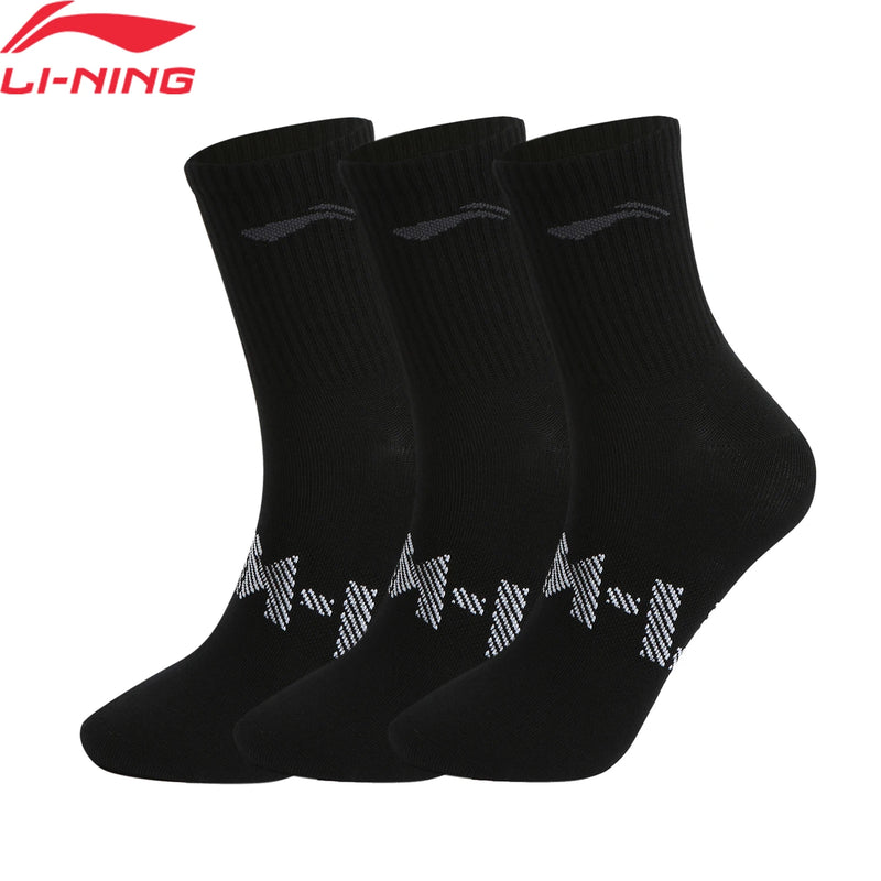 ស្រោមជើង Li-Ning Unisex ៣គូ រចនាបថកីឡា បុរស ស្ត្រី ទំហំ ២៤-២៨សង់ទីម៉ែត្រ ស្រោមជើងកីឡាប្រភេទ LiNing ដែលអាចដកដង្ហើមបាន AWTV005