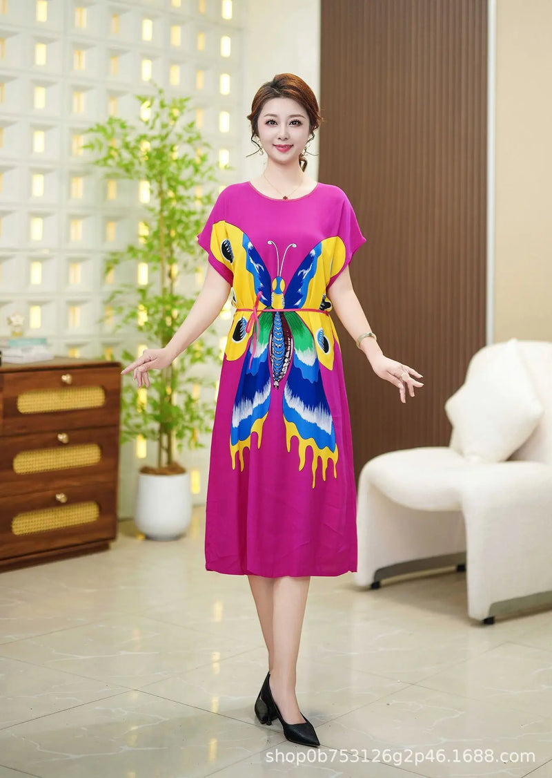 Loose Middle Aged Mother Nightwear Dress Big Size Short Sleeve Women's Sleepwear Night Shirt Summer Nightgown Loungewear
