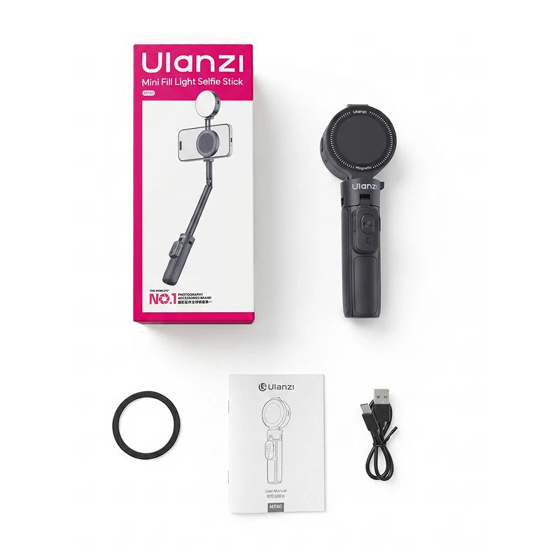 ដំបងថតរូប Ulanzi MT40 Mini Selfie Stick ជាមួយភ្លើងបំពេញពណ៌ពីរពណ៌ សម្រាប់ទូរសព្ទ Iphone Samsung Xiaomi Magsafe Tripod ទ្រេតបាន 180 ដឺក្រេ សម្រាប់ Vlog Live