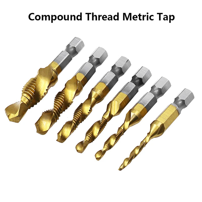 NEW Tap Drill Bit Set Hex Shank Titanium Plated HSS Screw Thread Bit Screw Machine Compound Tap M3 M4 M5 M6 M8 M10 Hand Tools