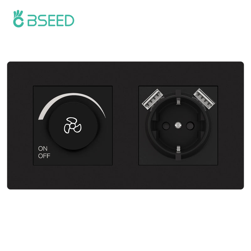 BSEED Fan Switch Knob Button Switch Adjust Speed With Wall Power Socket Switch ON OFF Plastci Frame Black 220V