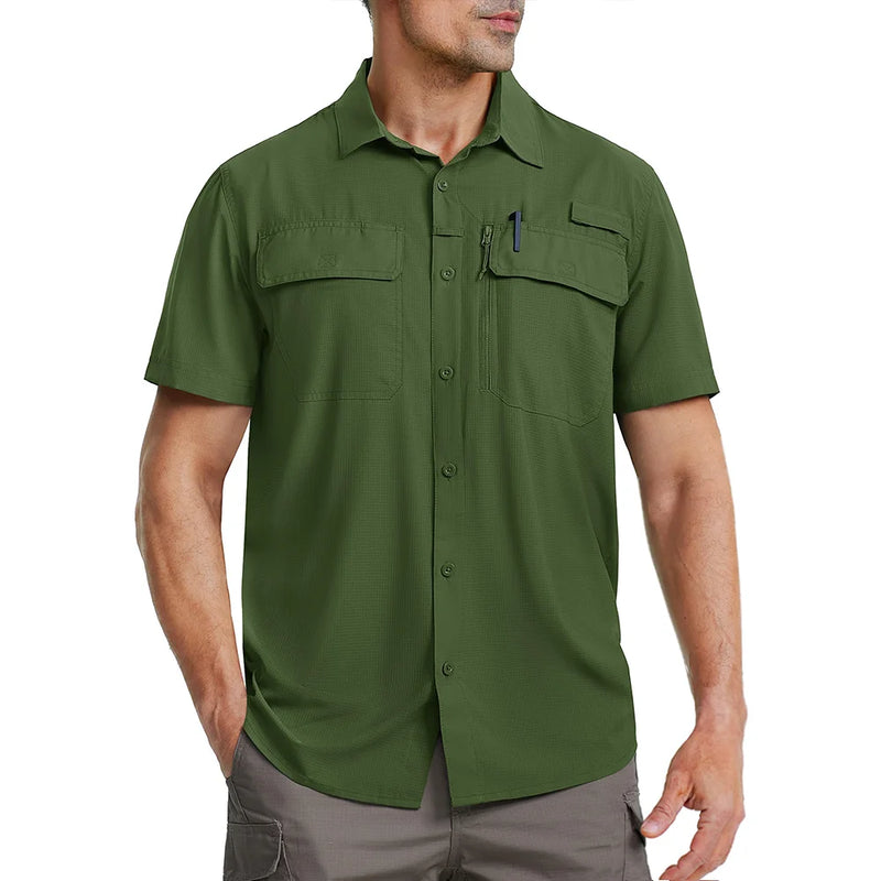 TACVASEN Quick Dry Short Sleeve Shirts Men's UPF 50+ Sun Protection Work Cargo Shirts Mesh Breathable Hiking Fishing Shirts Man