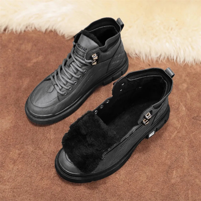 Men's boots autumn and winter casual boots non-slip outdoor boots warm plush youth cotton boots tooling boots men's cotton shoes