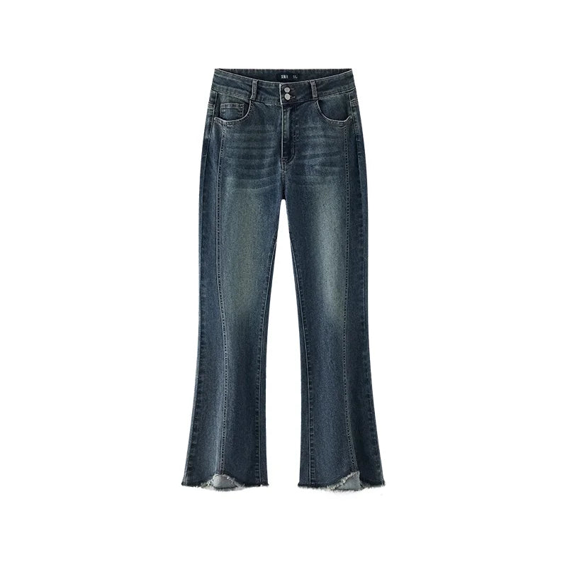Semir Women Jeans Split Flare Raw Hem Washed Retro Slim Look 2026 Autumn Street Style Soft Denim Long Pants Daily Wear