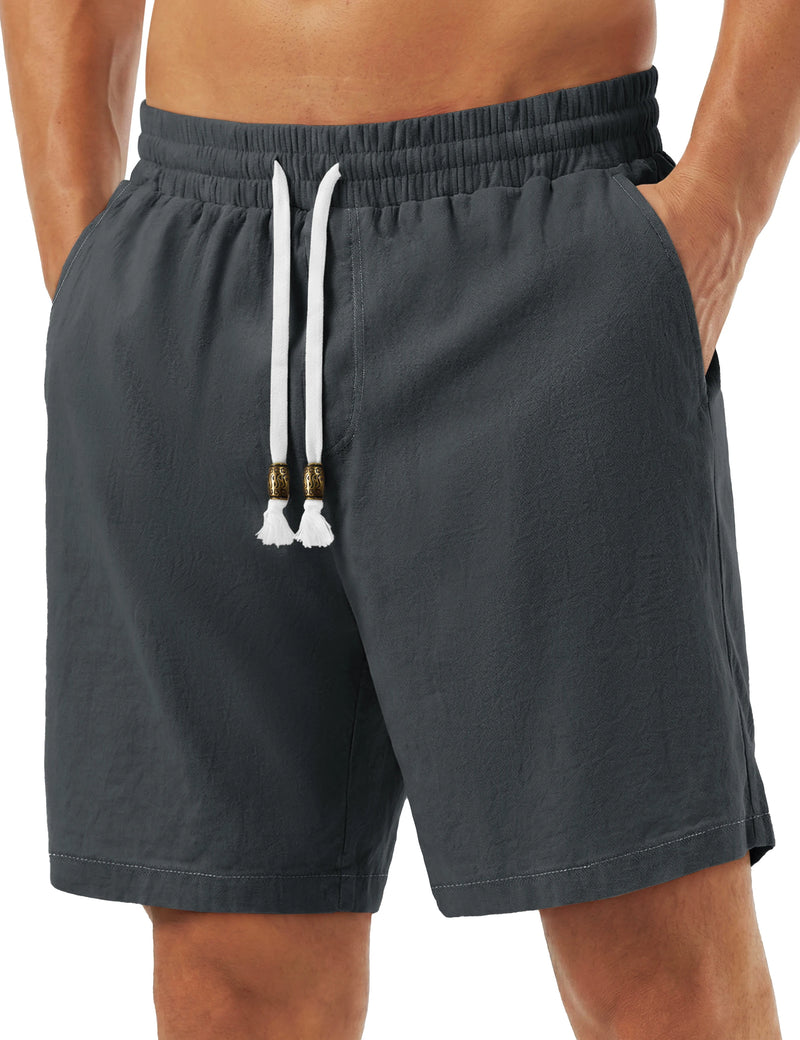 TACVASEN Men's Cotton Casual Shorts Loose Summer Beach Vacation Short Solid Pants with Deep Pockets Elastic Waist 7 Inch Inseam